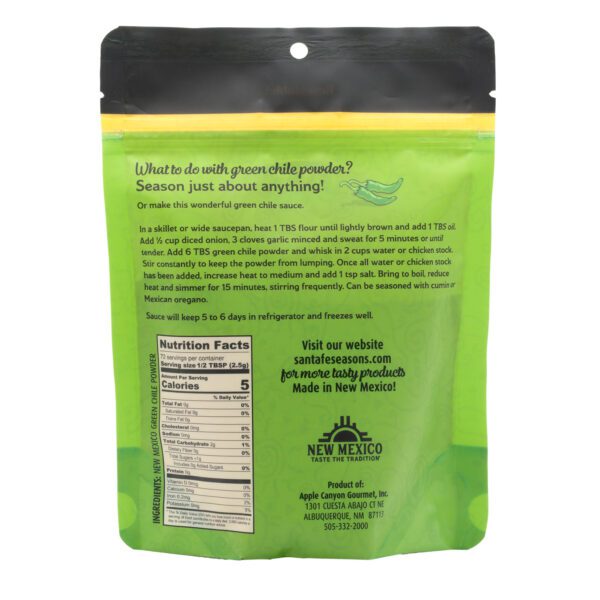 Back of product image for medium green chile powder